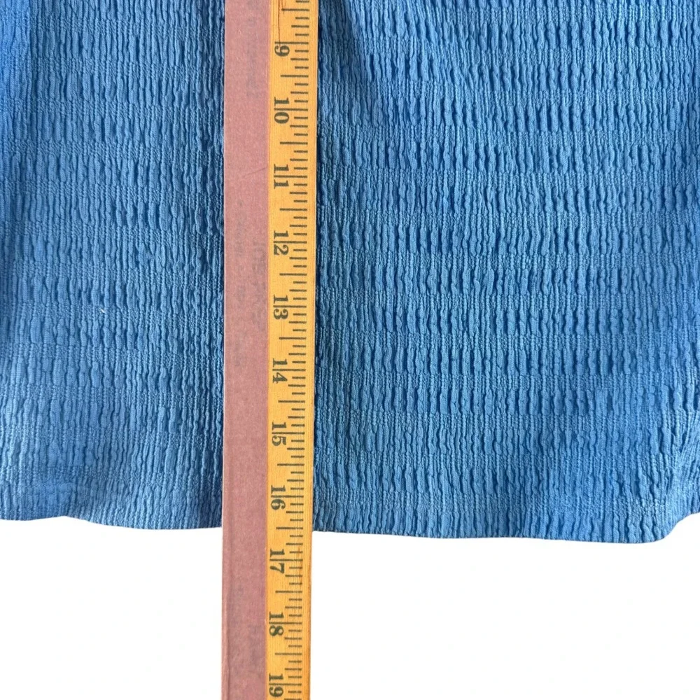 HM Womens Cornflower‎ Blue Textured Square Neck Puff Sleeve Top Large